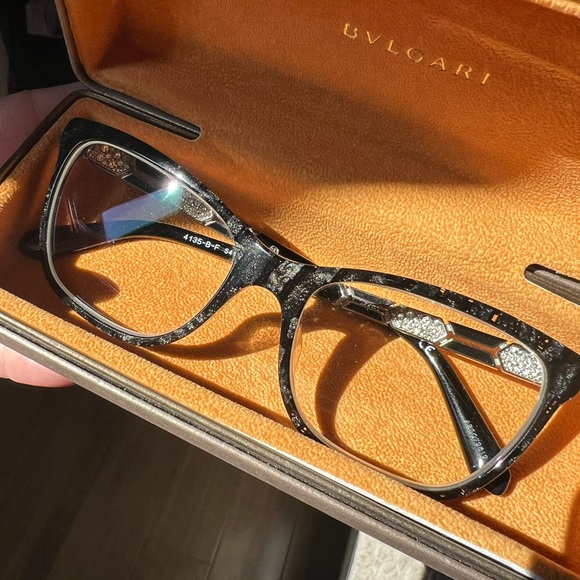 Bulgari Black Crystal Trim Cat-Eye Glasses main image 4